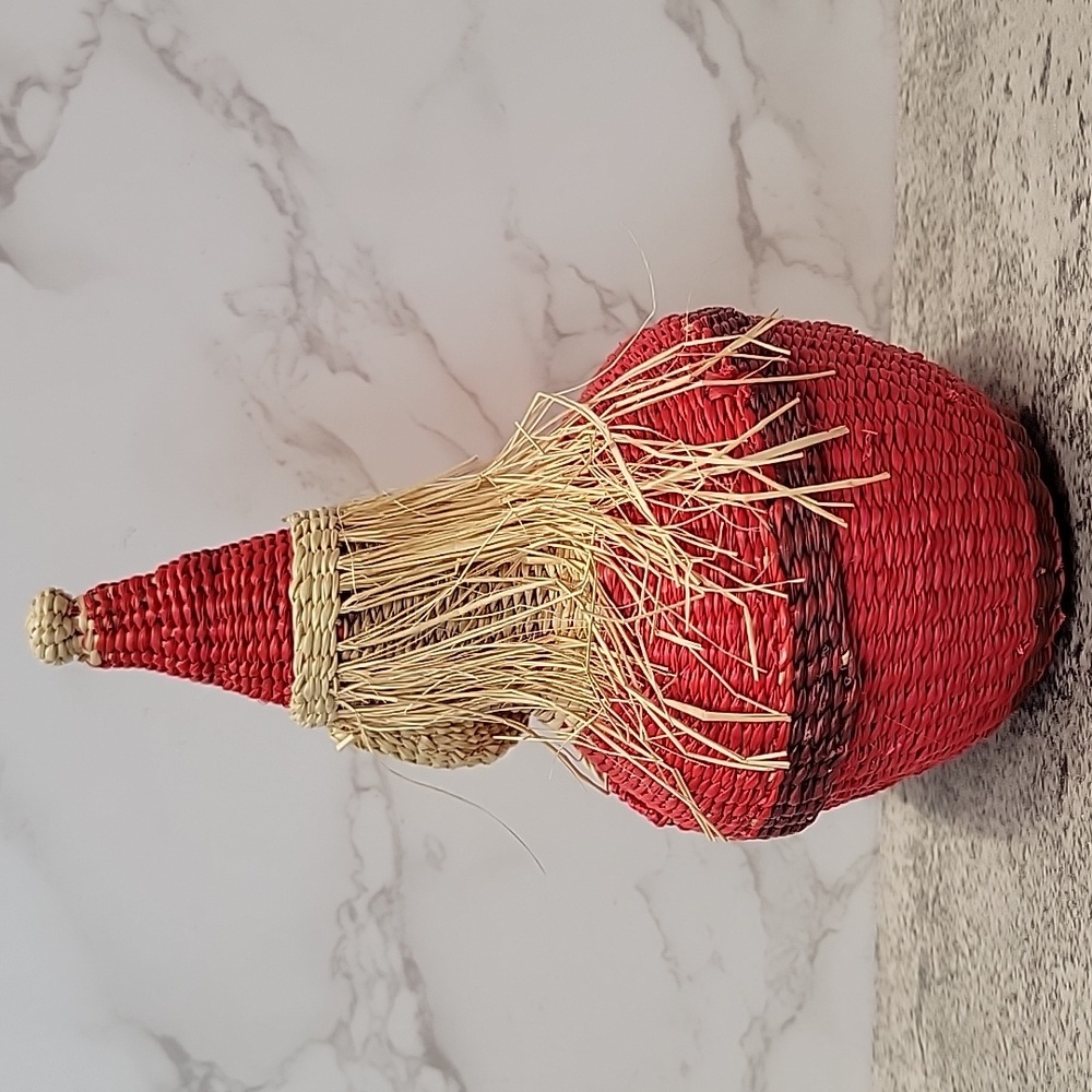 vintage Santa Claus Christmas Basket Primitive Woven Straw Hay Wicker Ornamental - Picture 2 of 7